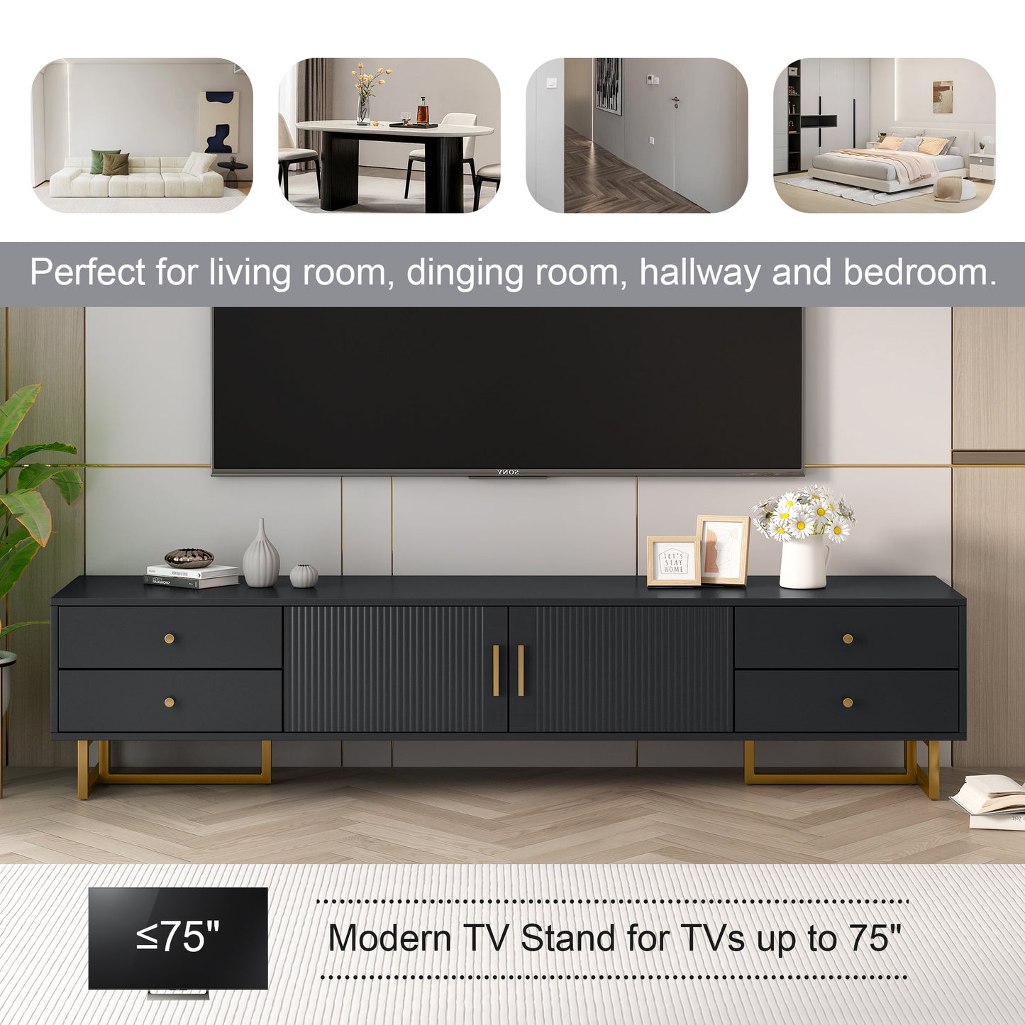 U-Can TV Stand for 65+ Inch TV, Entertainment Center TV Media Console Table, Modern TV Stand with Storage, TV Console Cabinet Furniture for Living Room