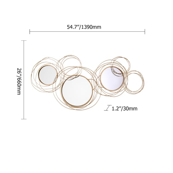 Light Luxury Creative 3D 6 Rings Round Gold Metal Wall Mirror