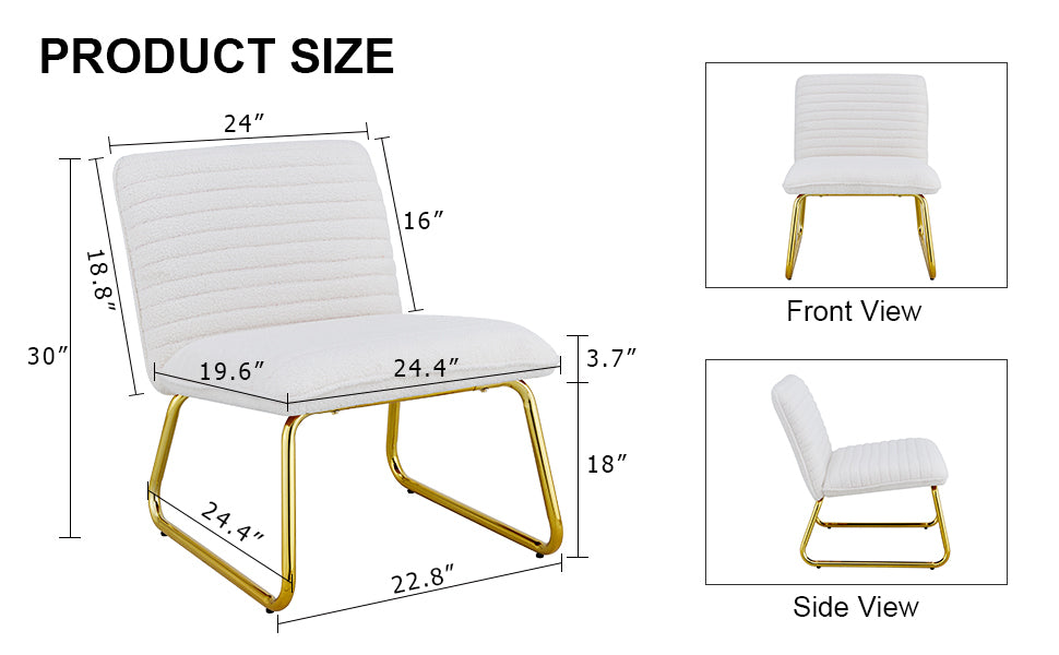 White Minimalist Armless Sofa Chair with Plush Cushion and Backrest - Elegant Design with Golden Metal Legs, Ideal for Offices, Restaurants, Kitchens, and Bedrooms