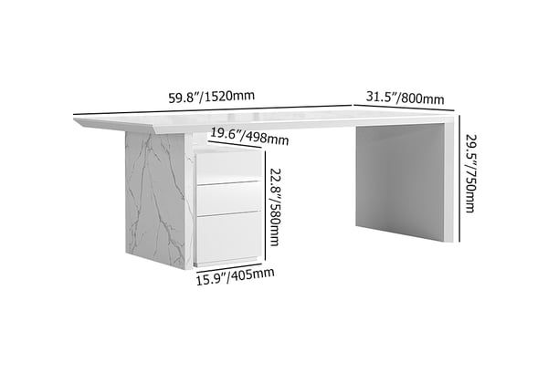 Modern Wooden Desk White Home Office Desk with Filing Cabinet