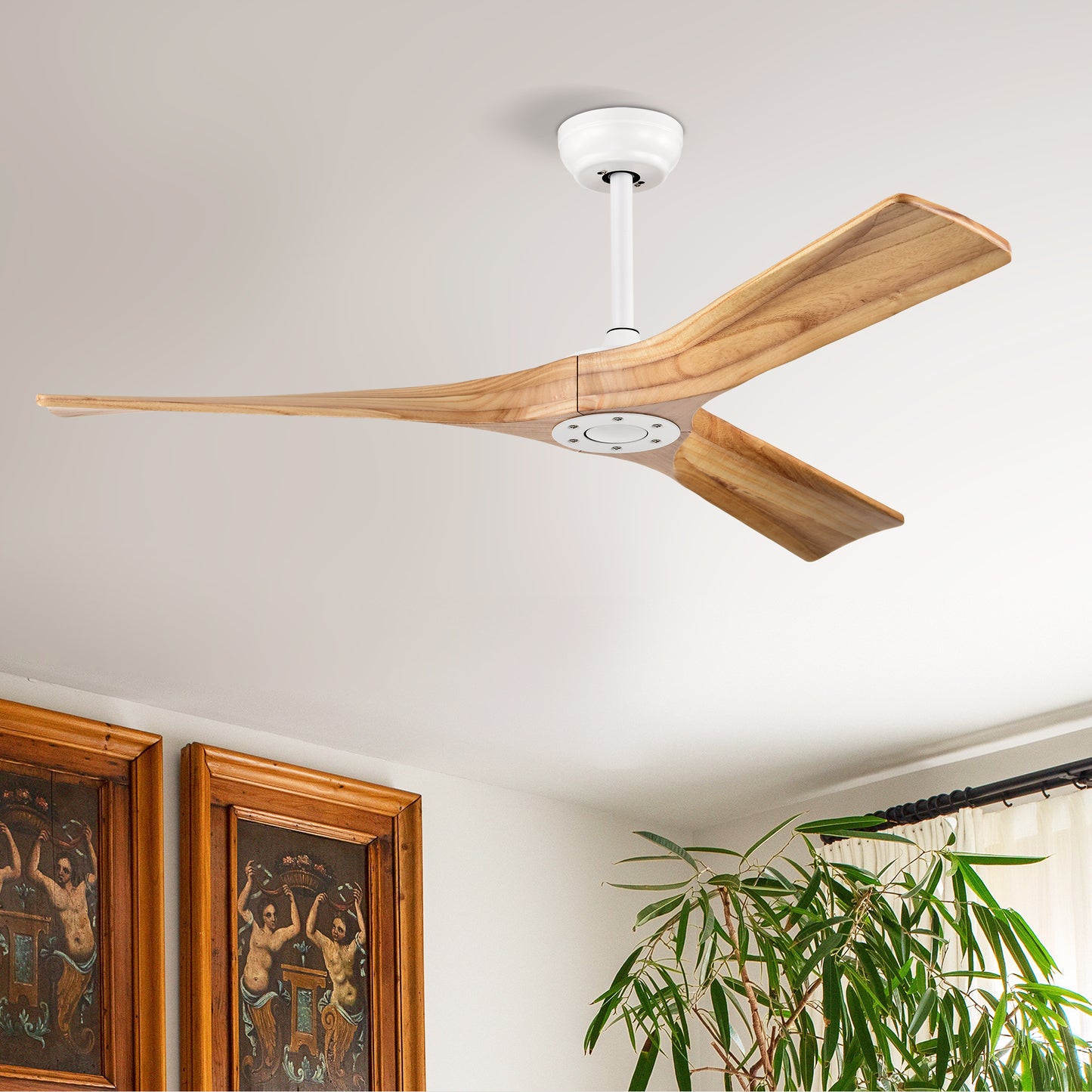 52" Indoor Ceiling Fan with Remote Control - Sleek Matte White Design, Reversible DC Motor