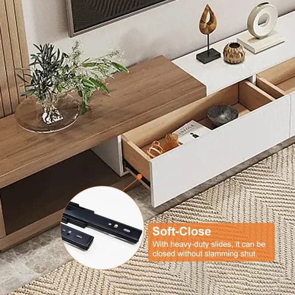 Modern TV Stand Retracted and Extendable 3-Drawer Media Console for TV Up to 80 Inch