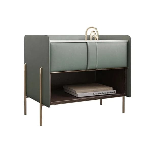 Modern Green Nightstand Sintered Stone Top Bedside Table with Charger and Light