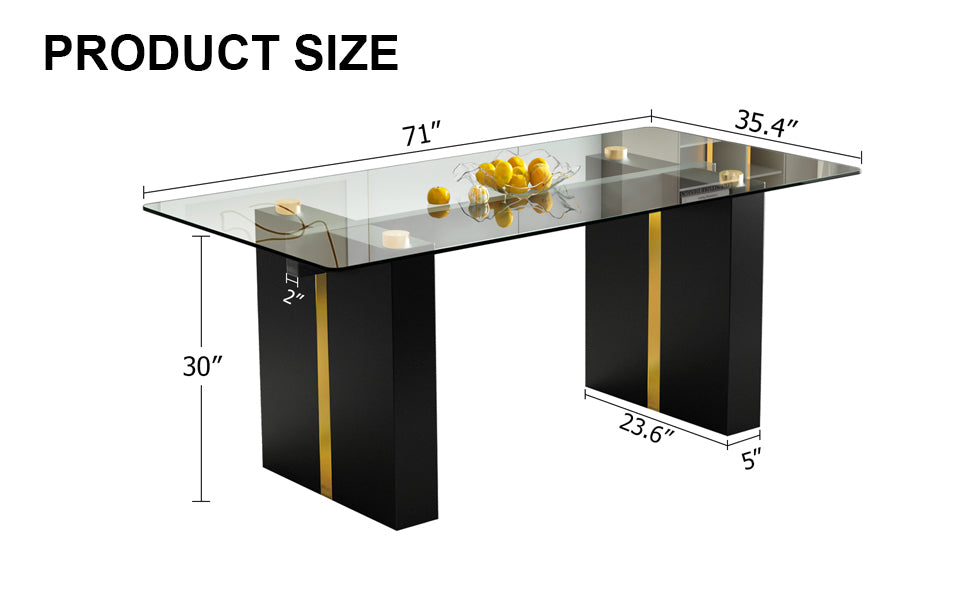 Large Modern Rectangular Glass Dining Table with Sturdy MDF Legs - Accommodates 6-8 People with 0.39-Inch Tempered Glass Top