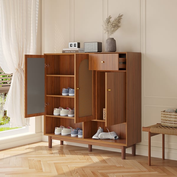 Armoire de rangement de chaussures en bois avec 3 portes et tiroir, placard d'entrée, rangement de chaussures