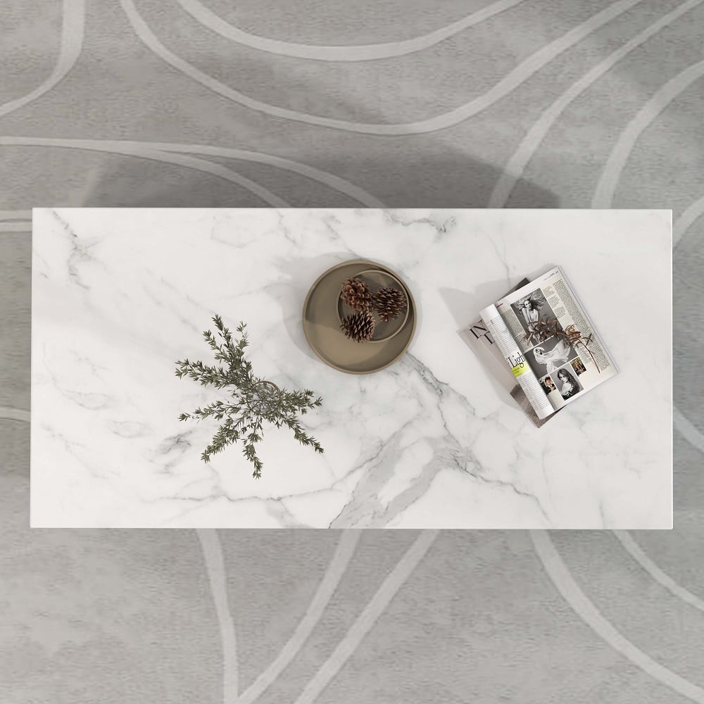 Modern Marble Coffee Table Black & White with Storage & Drawers in Wood