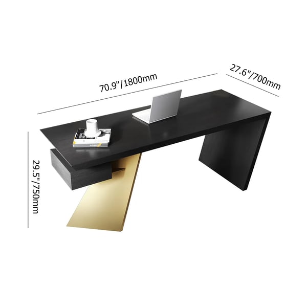 Cabstract Modern Office Desk with Drawer Writing Desk with White & Black & Gold#Black&Gold-S