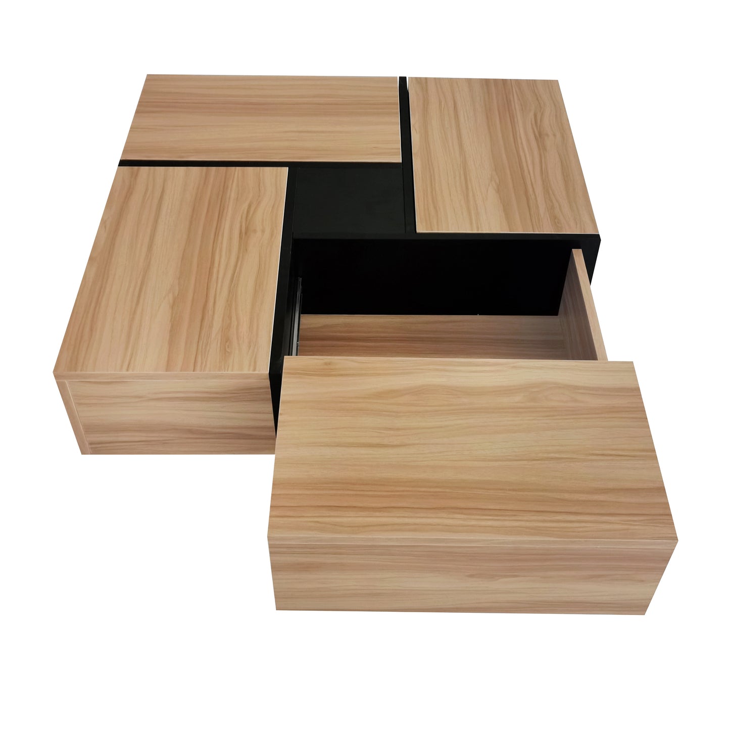 ON-TREND Unique Design Coffee Table with 4 Hidden Storage Compartments, Square Cocktail Table with Extendable Sliding Tabletop, UV High-gloss Design Center Table for Living Room, 31.5"x 31.5"