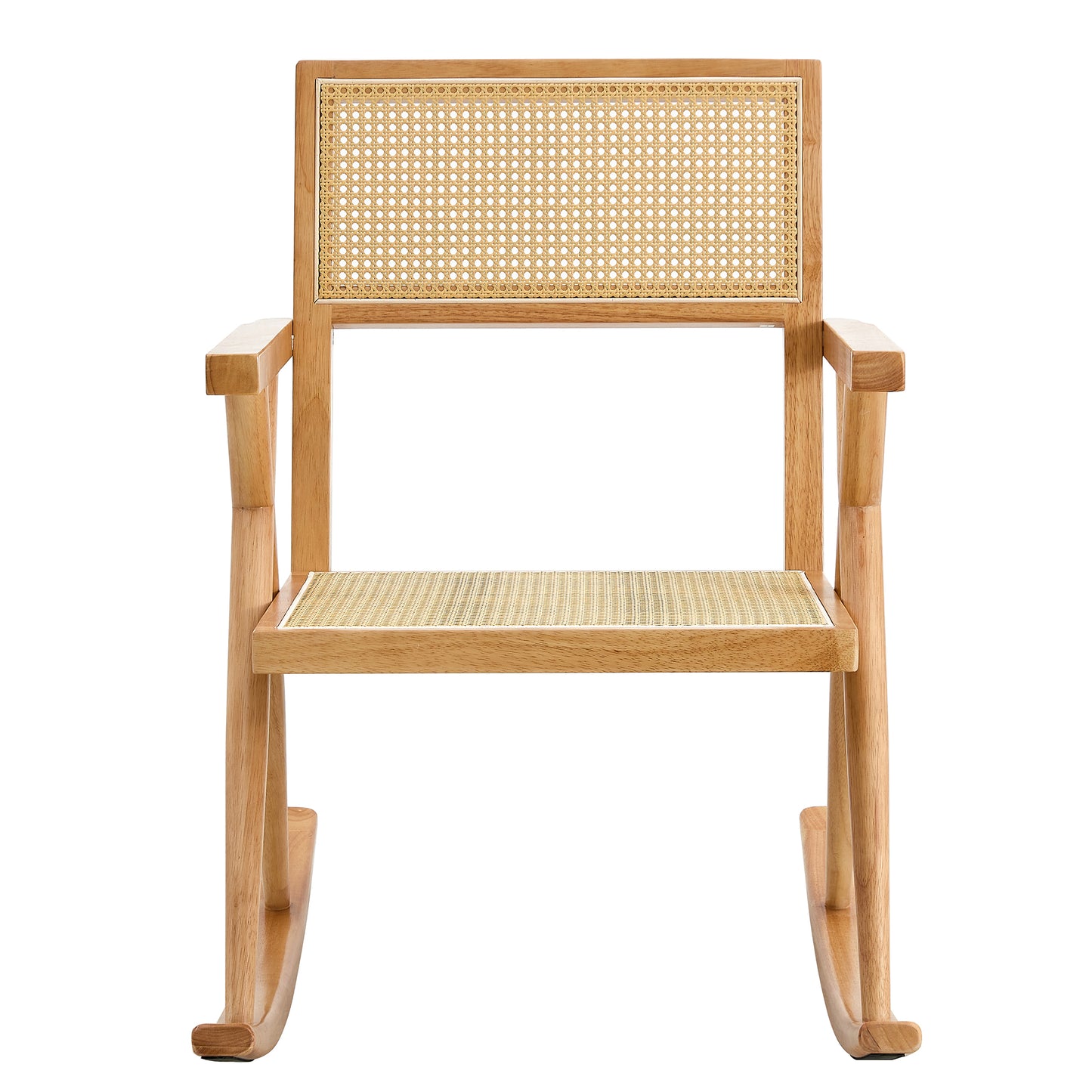 Elegant Solid Wood Rocking Chair with Imitation Rattan - Ideal for Indoor and Outdoor Relaxation