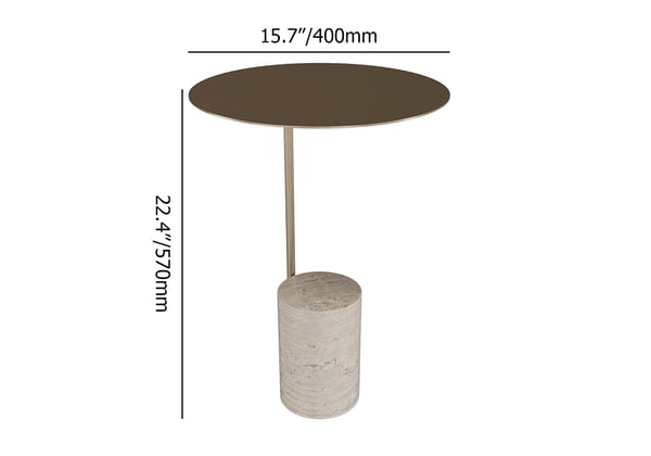 Table d'appoint en travertin moderne en pierre beige avec cadre en acier inoxydable doré