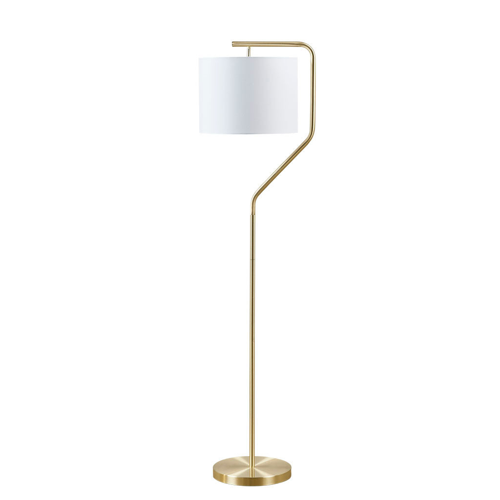 Angular Arched Metal Floor Lamp by Hampton Hill – Elegant Gold Finish and Linen Shade for Living Room Illumination