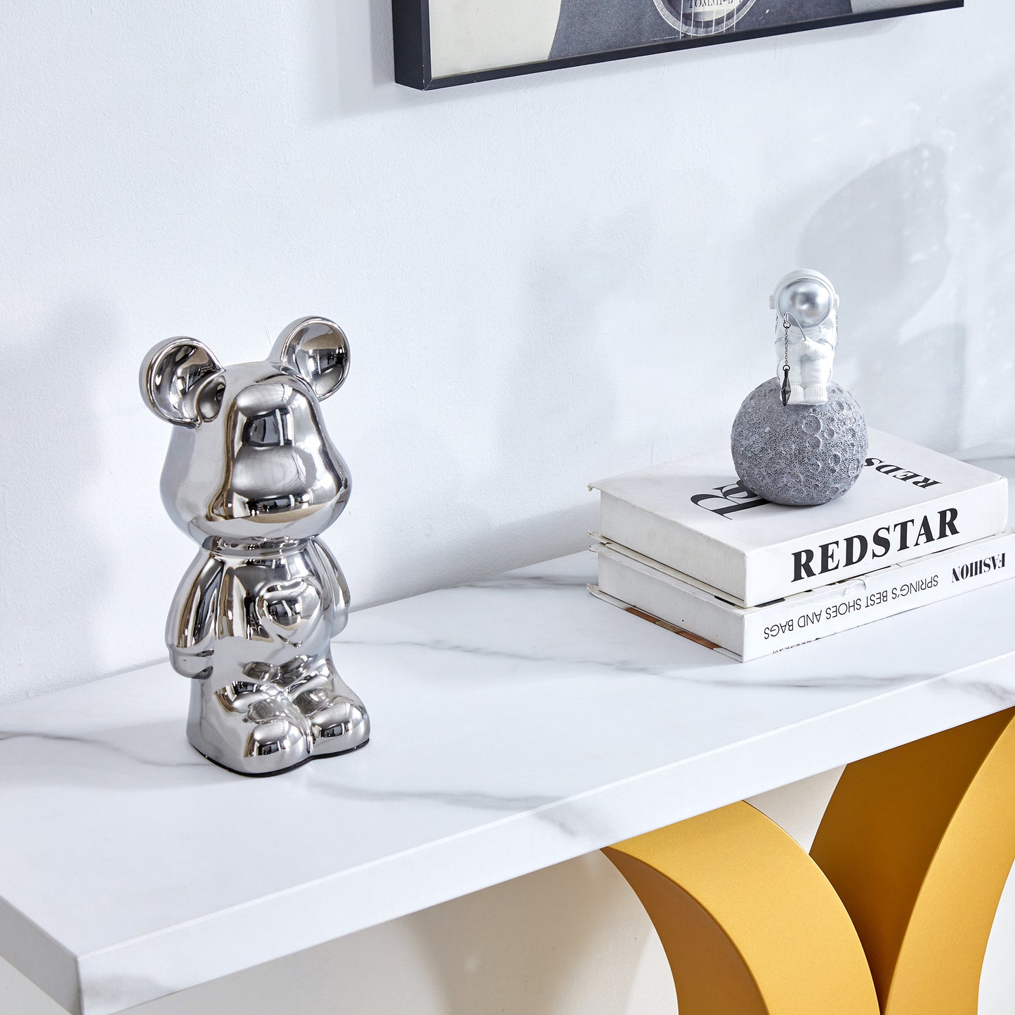 Chic Minimalist Foyer Table with White Surface and Gold Base - Ideal for Entryways