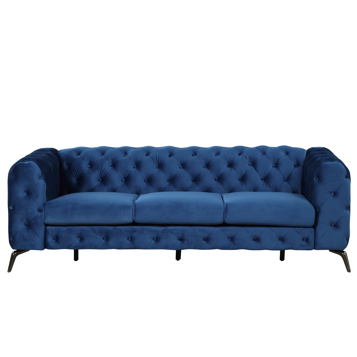 Modern 3-Piece Sofa Sets with Sturdy Metal Legs,Velvet Upholstered Couches Sets Including Three Seat Sofa, Loveseat and Single Chair for Living Room Furniture Set,Blue