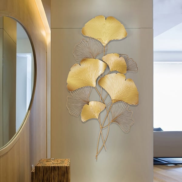 2 Pieces Modern Metal Ginkgo Leaves Wall Decor For Living Room Home Hanging Art in Gold