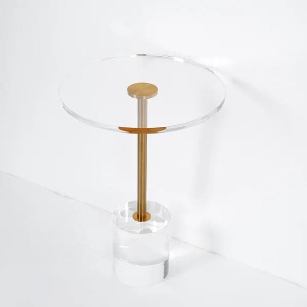 Table d'appoint ronde en acrylique, table d'appoint élégante et transparente en acier inoxydable