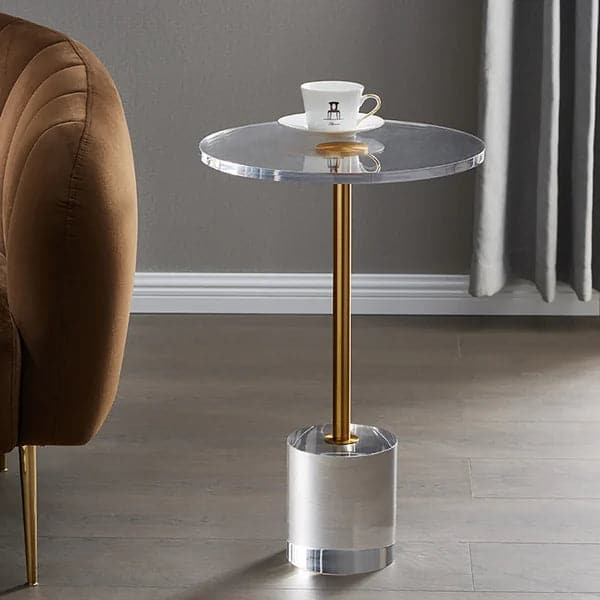 Table d'appoint ronde en acrylique, table d'appoint élégante et transparente en acier inoxydable