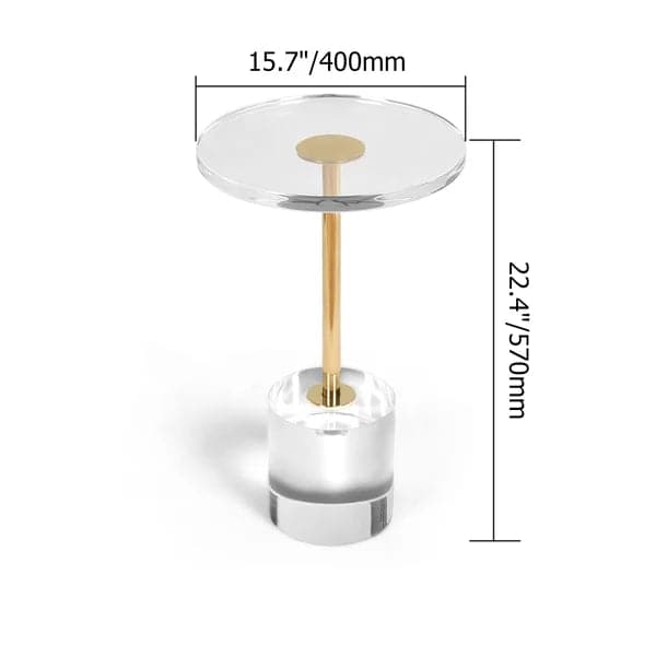 Table d'appoint ronde en acrylique, table d'appoint élégante et transparente en acier inoxydable