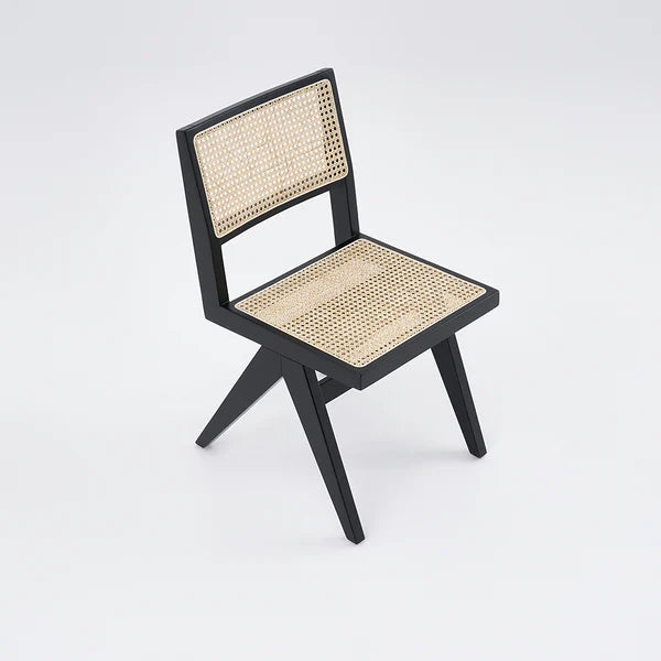Chaise de salle à manger noire moderne, chaise d'appoint en rotin et bois de frêne