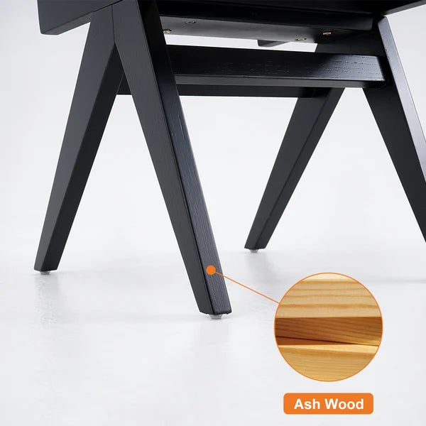 Modern Black Dining Chair Rattan Side Chair Ash Wood