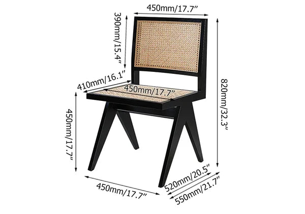 Chaise de salle à manger noire moderne, chaise d'appoint en rotin et bois de frêne