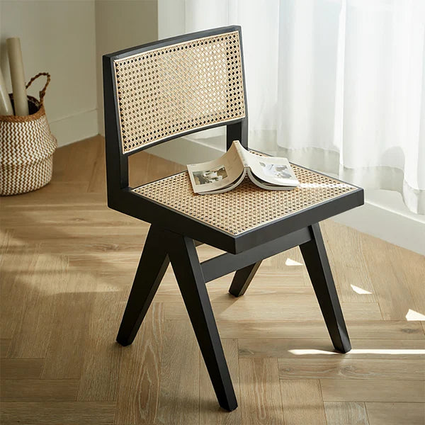 Chaise de salle à manger noire moderne, chaise d'appoint en rotin et bois de frêne