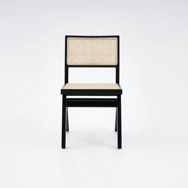 Modern Black Dining Chair Rattan Side Chair Ash Wood