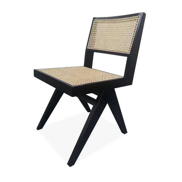 Chaise de salle à manger noire moderne, chaise d'appoint en rotin et bois de frêne