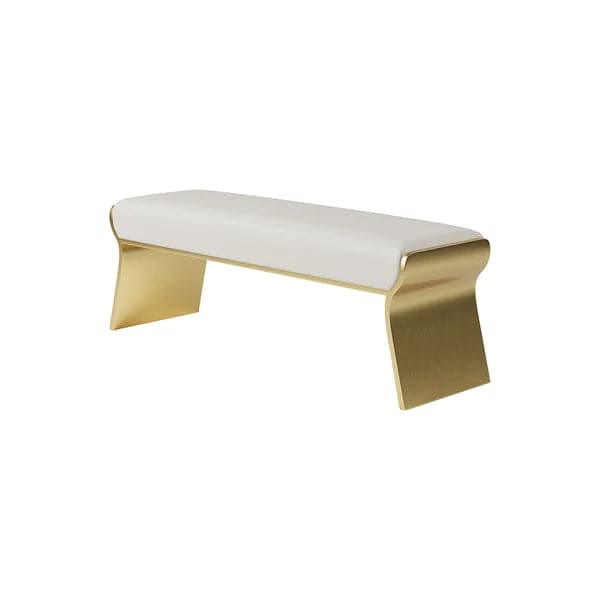 Banc moderne en acier inoxydable beige, long banc de chambre à coucher rembourré Leath-Aire