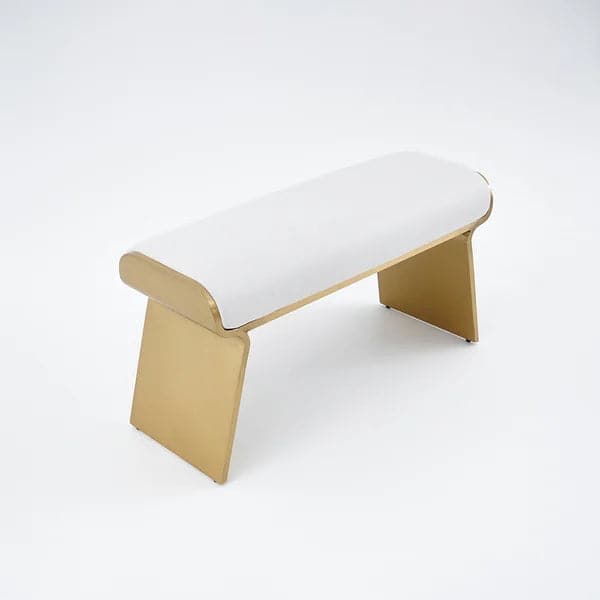 Banc moderne en acier inoxydable beige, long banc de chambre à coucher rembourré Leath-Aire