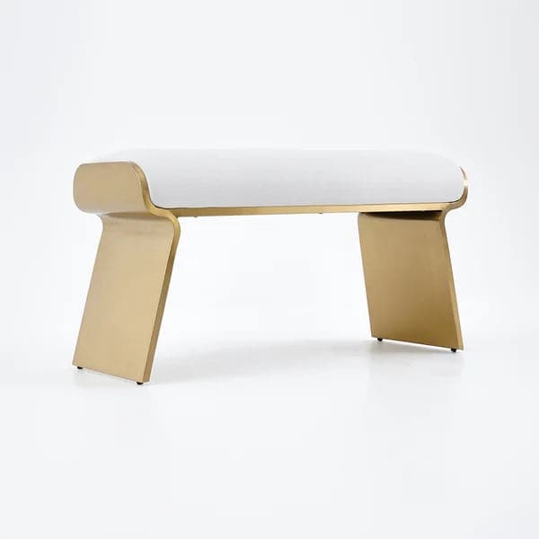 Banc moderne en acier inoxydable beige, long banc de chambre à coucher rembourré Leath-Aire