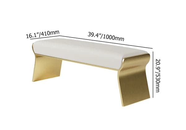 Banc moderne en acier inoxydable beige, long banc de chambre à coucher rembourré Leath-Aire