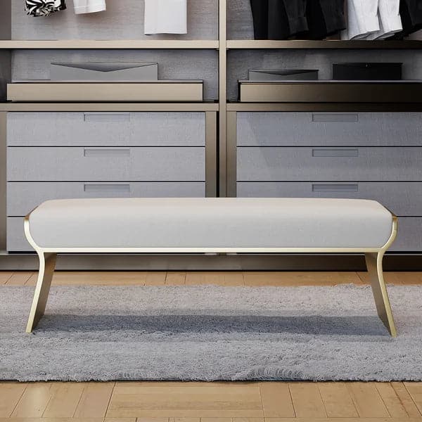 Banc moderne en acier inoxydable beige, long banc de chambre à coucher rembourré Leath-Aire