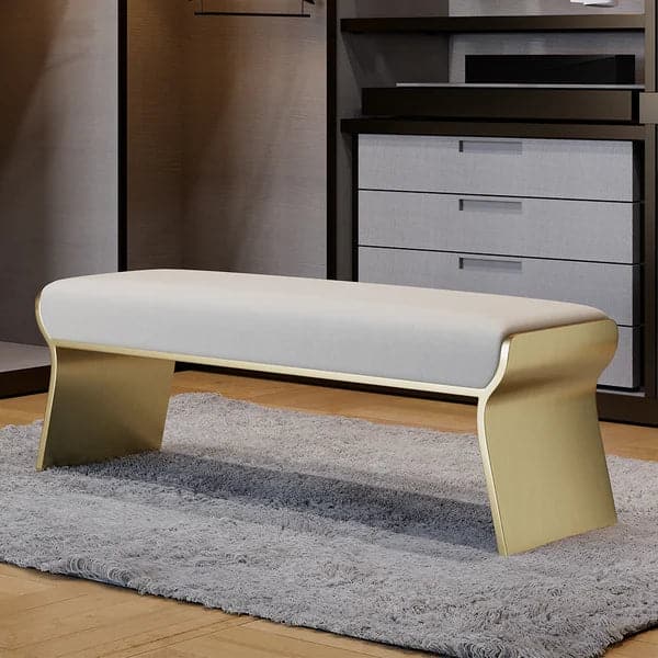 Banc moderne en acier inoxydable beige, long banc de chambre à coucher rembourré Leath-Aire