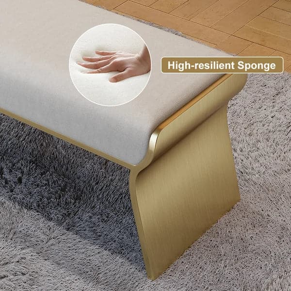 Banc moderne en acier inoxydable beige, long banc de chambre à coucher rembourré Leath-Aire