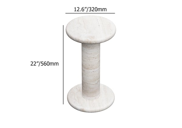 Beige Round Travertine Side Table 12.6" Modern End Table