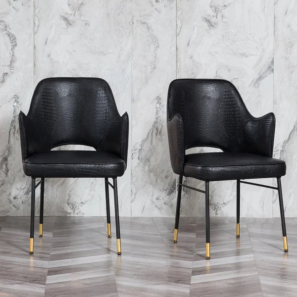 Black Faux Leather Upholstered Dining Chair (Set of 2) High Back with Arm Metal Leg
