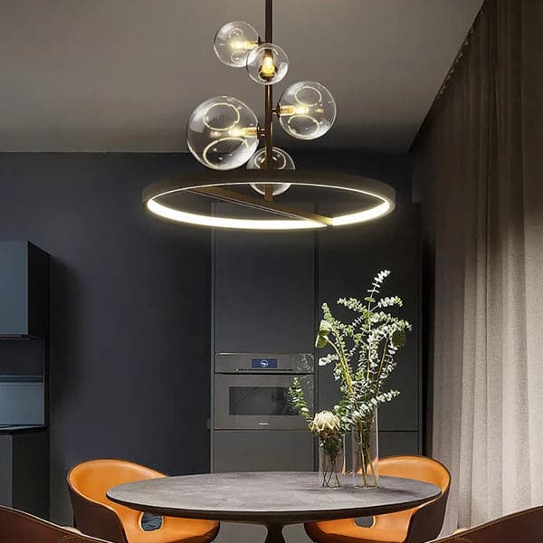 Lustre moderne à 5 lumières en forme de globe en verre noir pour salon et salle à manger