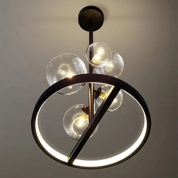 Lustre moderne à 5 lumières en forme de globe en verre noir pour salon et salle à manger