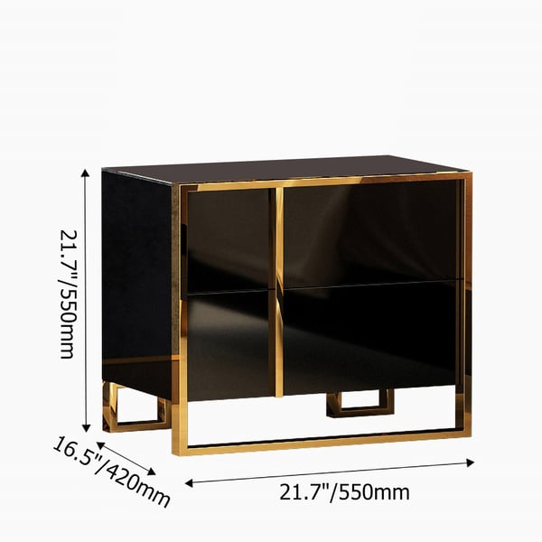 Black Lacquer Bedroom Nightstand Stainless Steel in Gold