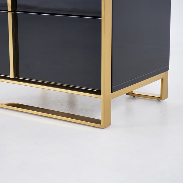 Black Lacquer Bedroom Nightstand Stainless Steel in Gold