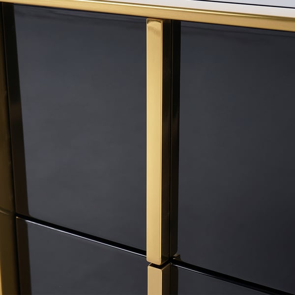 Black Lacquer Bedroom Nightstand Stainless Steel in Gold