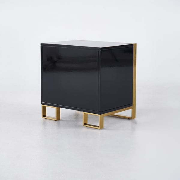 Black Lacquer Bedroom Nightstand Stainless Steel in Gold