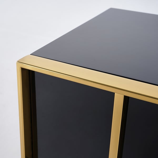 Black Lacquer Bedroom Nightstand Stainless Steel in Gold