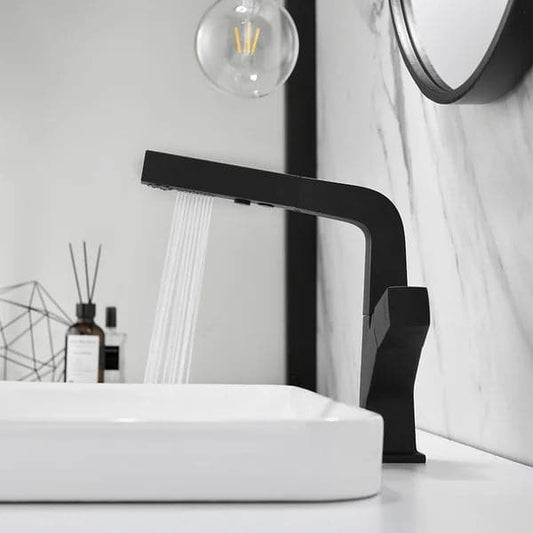 Robinet de lavabo de salle de bains monotrou moderne noir, robinet de pulvérisation extractible à double fonction