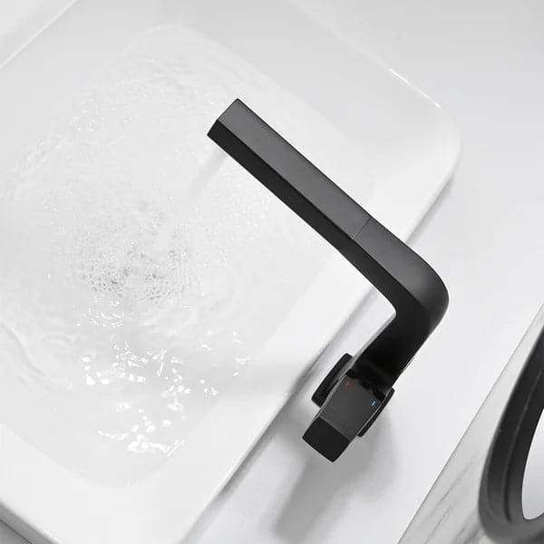 Robinet de lavabo de salle de bains monotrou moderne noir, robinet de pulvérisation extractible à double fonction