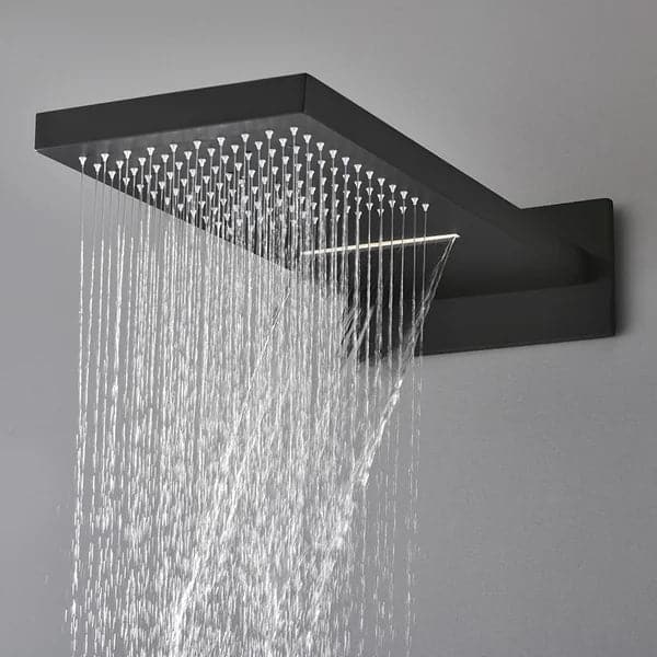 Black Modern Wall Mounted Waterfall Shower System Solid Brass with Handheld Shower