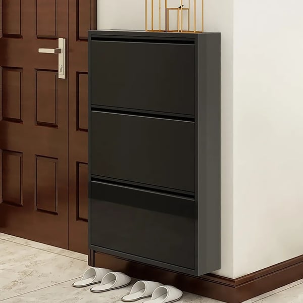 Black Narrow Shoe Storage Cabinet Wall Mounted in Medium