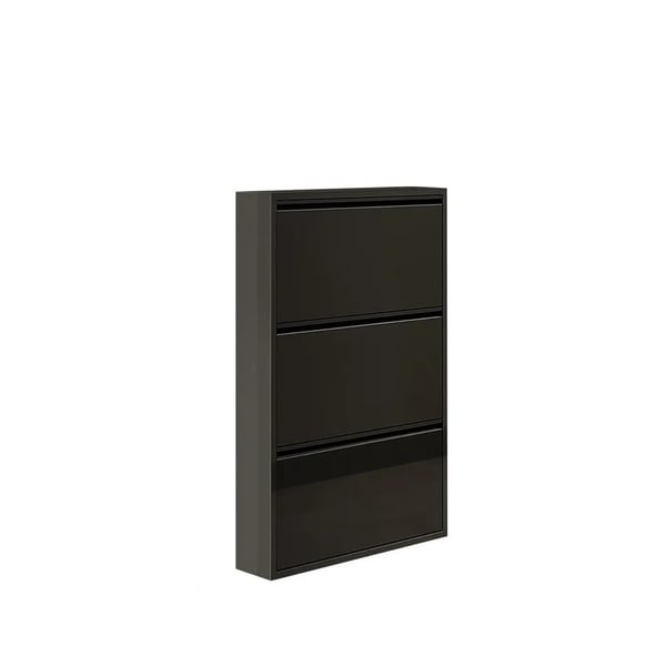 Black Narrow Shoe Storage Cabinet Wall Mounted in Medium