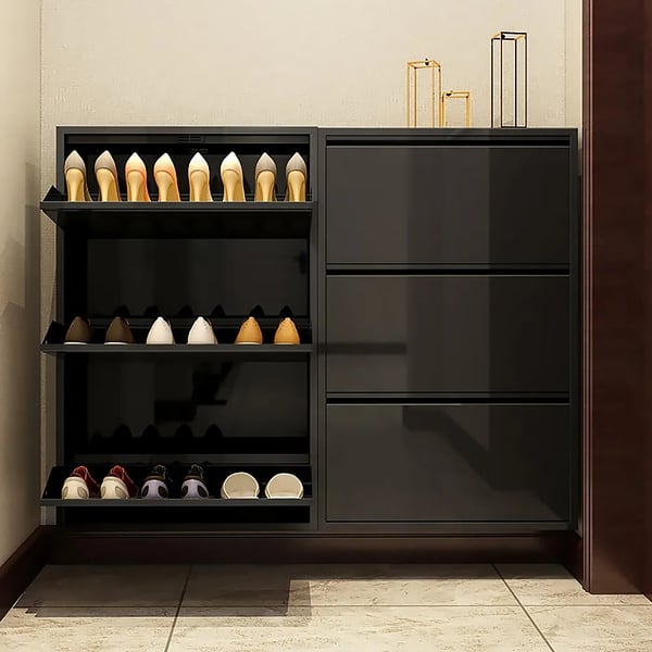 Black Narrow Shoe Storage Cabinet Wall Mounted in Small