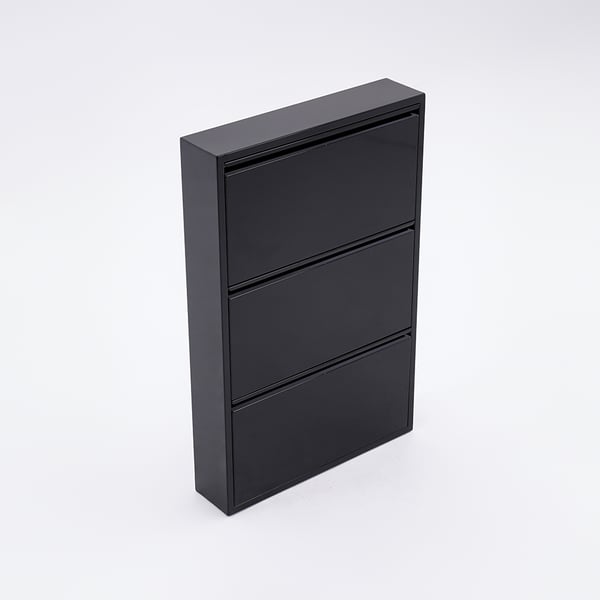 Black Narrow Shoe Storage Cabinet Wall Mounted in Small